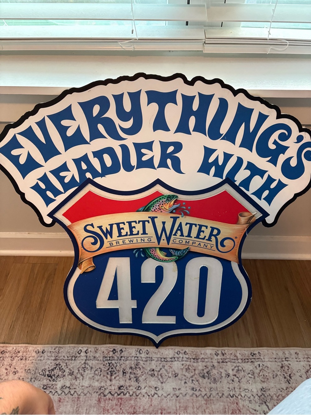 SweetWater Blue and White 'Everything's Headier With 420' Wall Sign